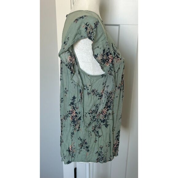 Rewind Green and Floral Top with Lace Detail Women's Size L - Picture 3 of 8